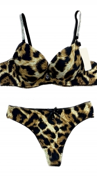 B cup push up bra and leopard print thong
