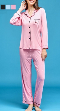 Pajamas with pocket jacket and polka dot pants