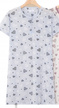 Plus size short-sleeved heart-print nightgown (from 48 to 56)